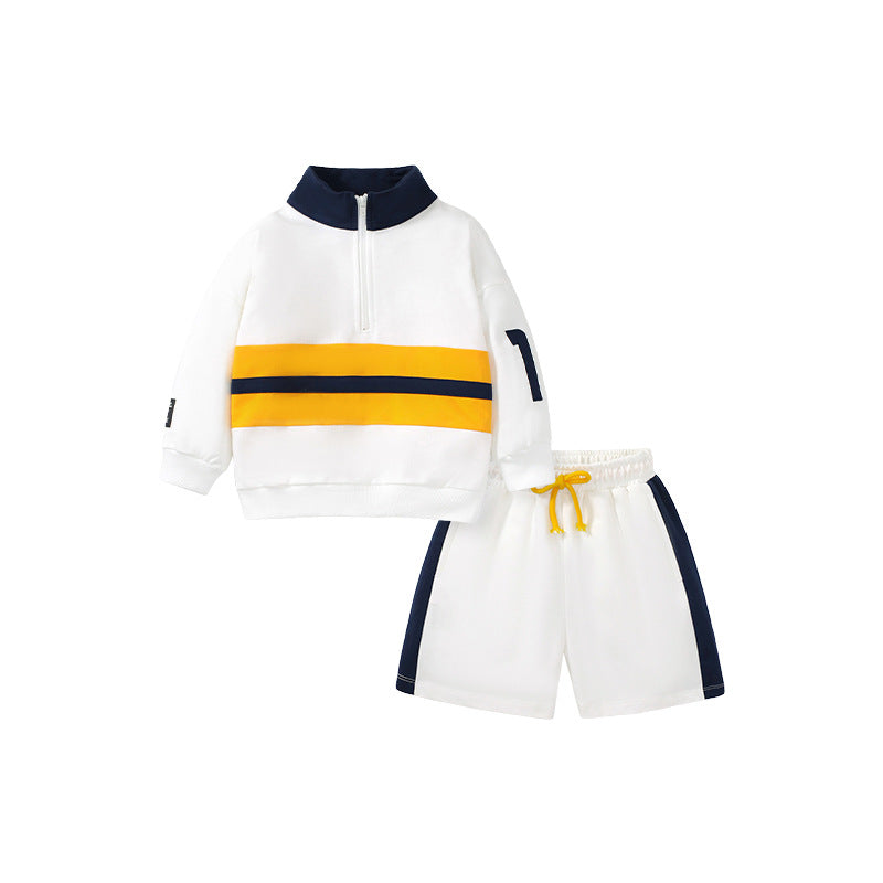 Boys White Striped Pure Cotton Top with Shorts