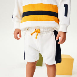 Boys White Striped Pure Cotton Top with Shorts