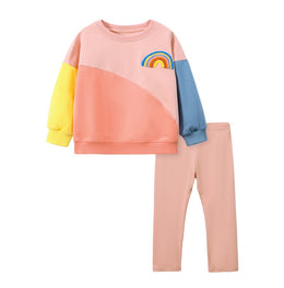 Girls Pink Colourblocked Pure Cotton T-shirt With Leggings