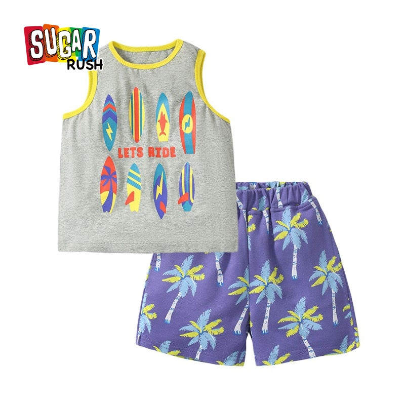 Boys Round Neck Sleeveless Printed Top with Shorts
