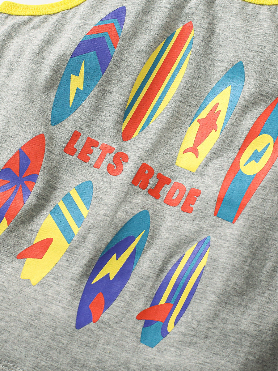 Boys Round Neck Sleeveless Printed Top with Shorts