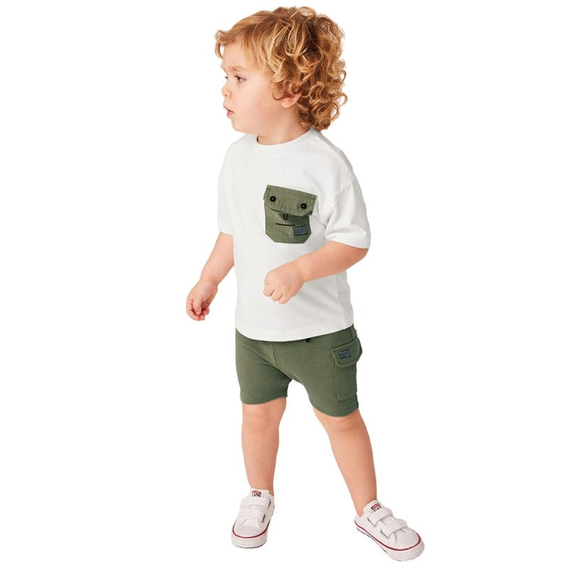 Boys White Colourblocked Top with Shorts