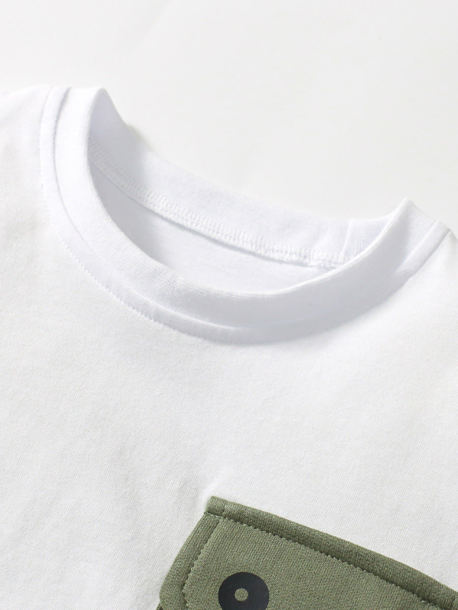 Boys White Colourblocked Top with Shorts