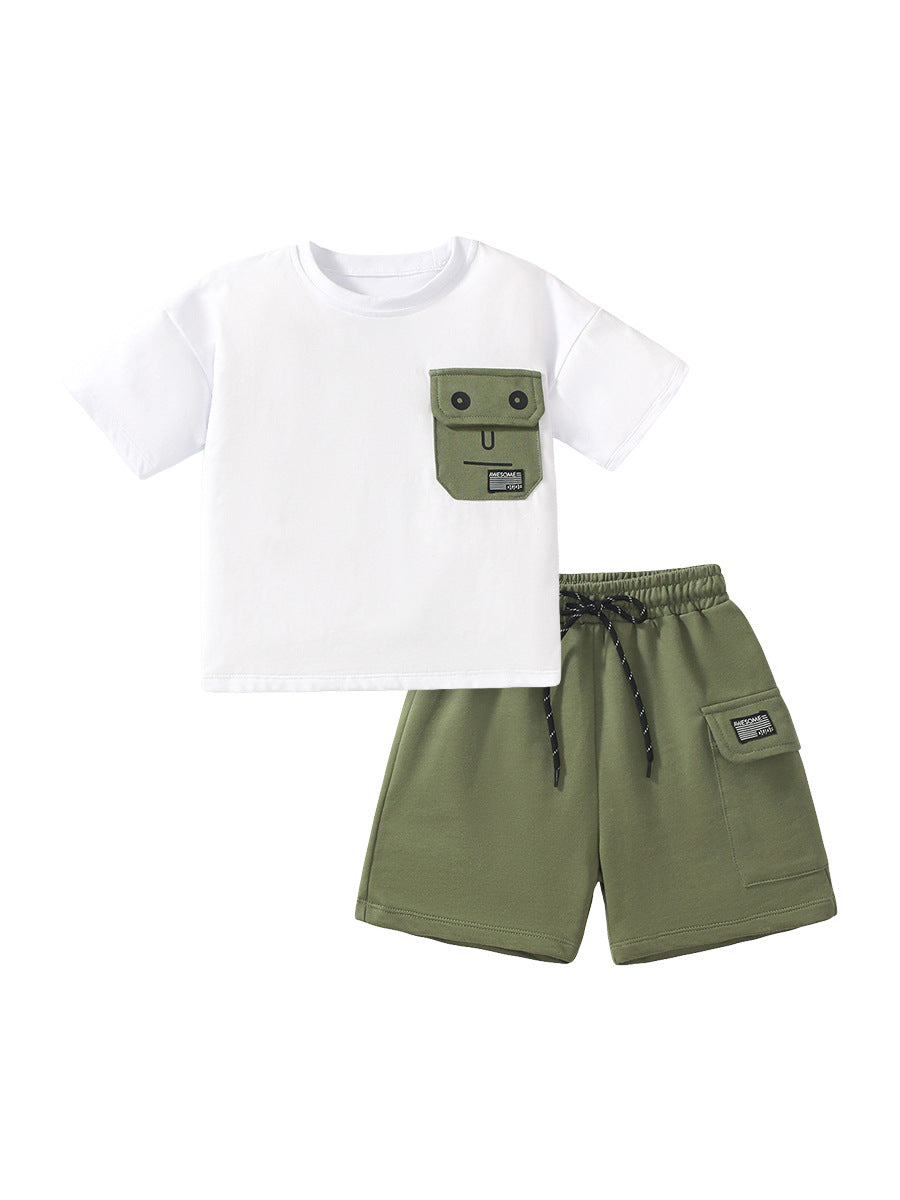 Boys White Colourblocked Top with Shorts