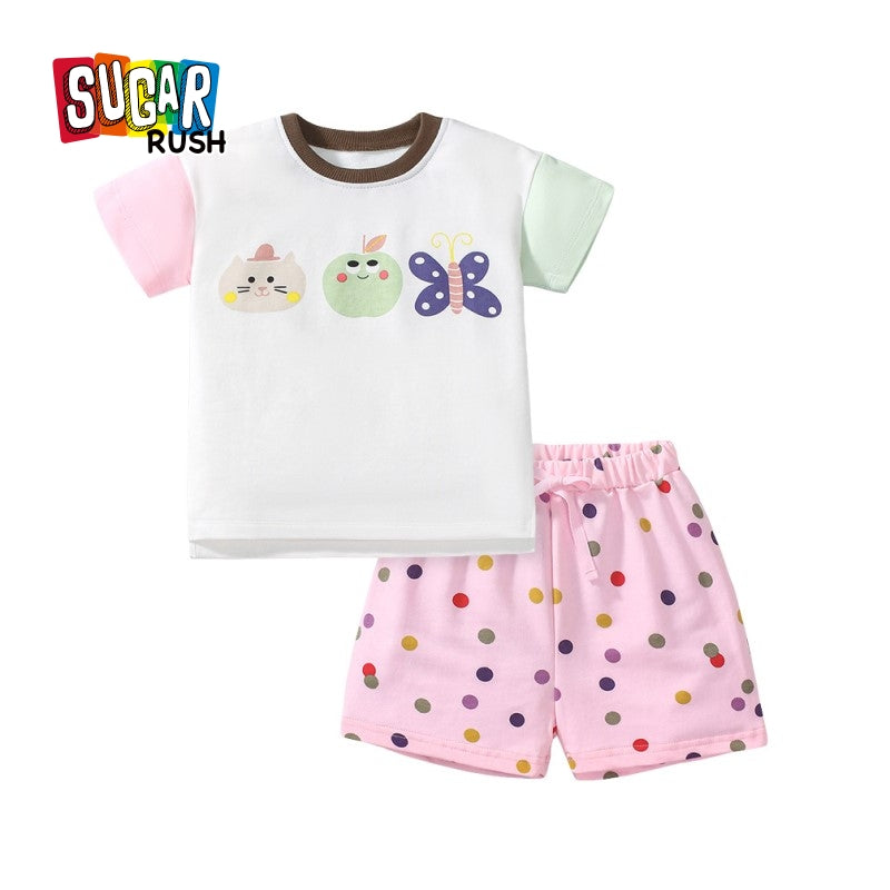 Girls Round Neck Graphic Printed T-shirt with Shorts