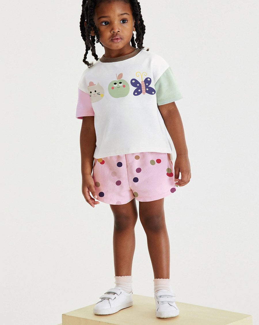 Girls Round Neck Graphic Printed T-shirt with Shorts