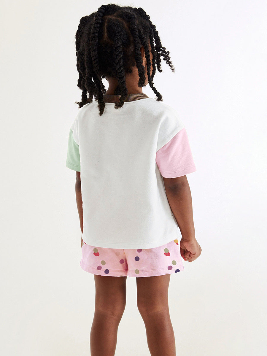 Girls Round Neck Graphic Printed T-shirt with Shorts