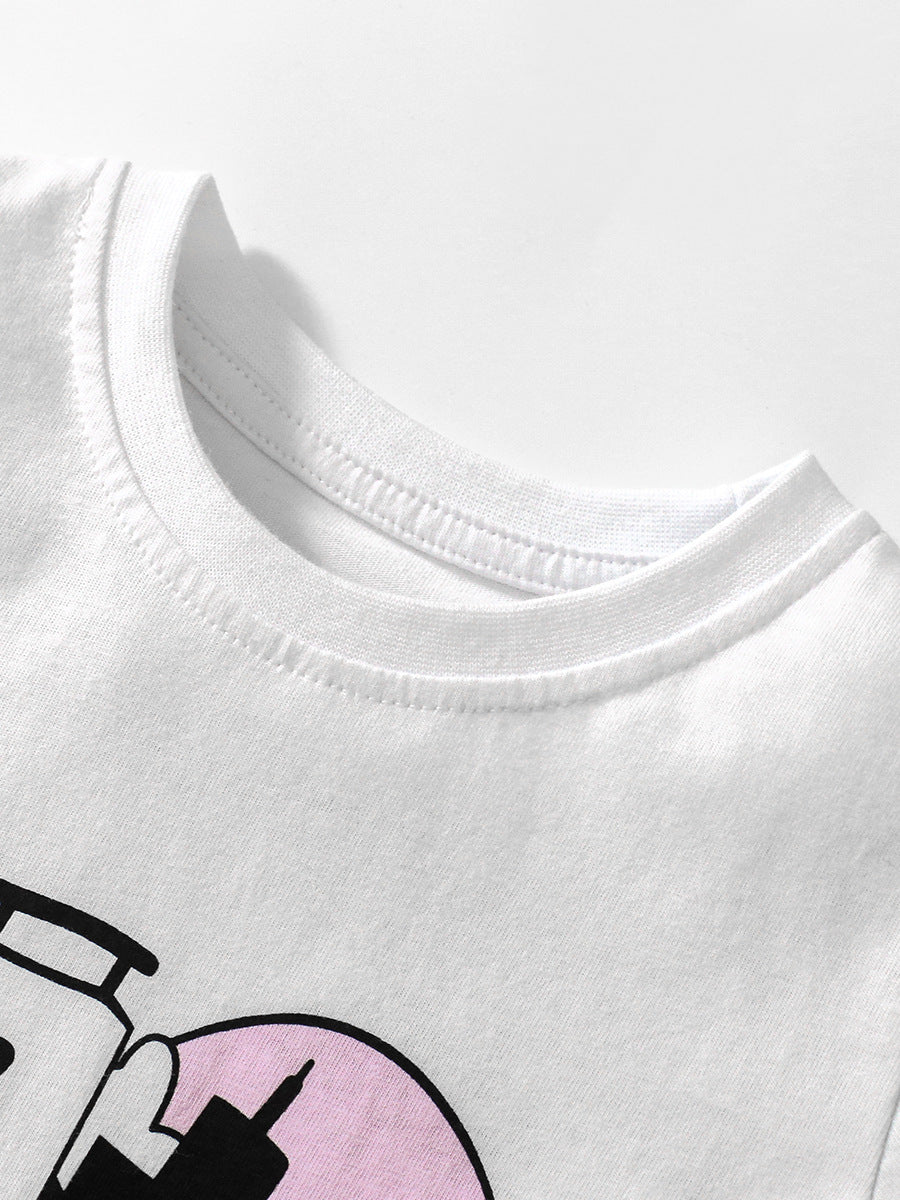 Boys White & Black Printed Pure Cotton T-shirt with Shorts