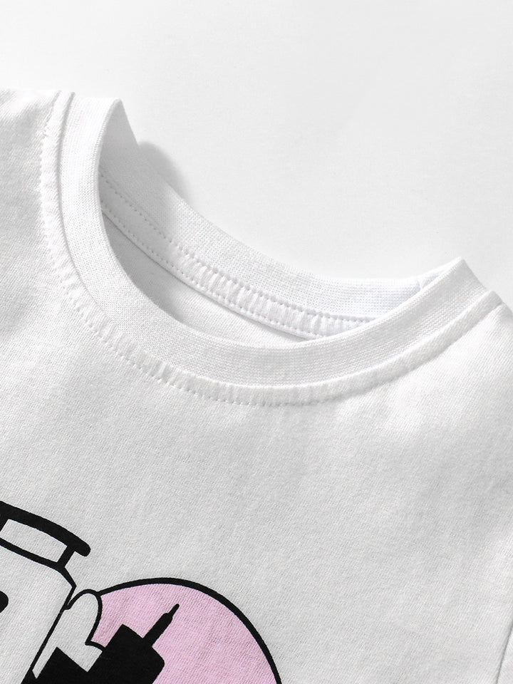 Boys White & Black Printed Pure Cotton T-shirt with Shorts