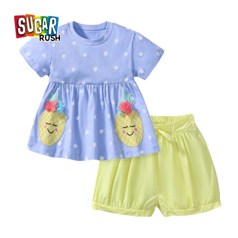 Girls Printed Pure Cotton Top With Shorts