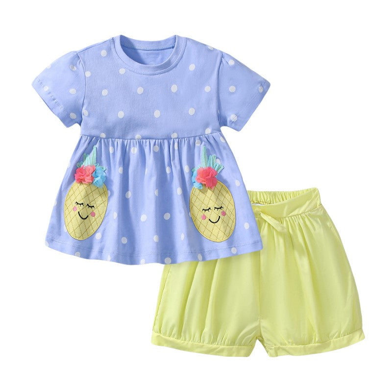 Girls Printed Pure Cotton Top With Shorts