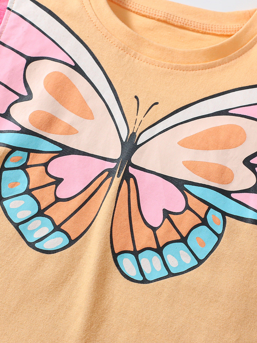 Girls Orange & Pink Printed Top with Skirt