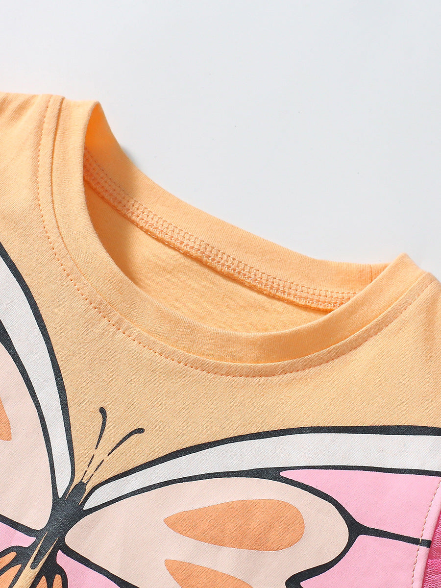 Girls Orange & Pink Printed Top with Skirt