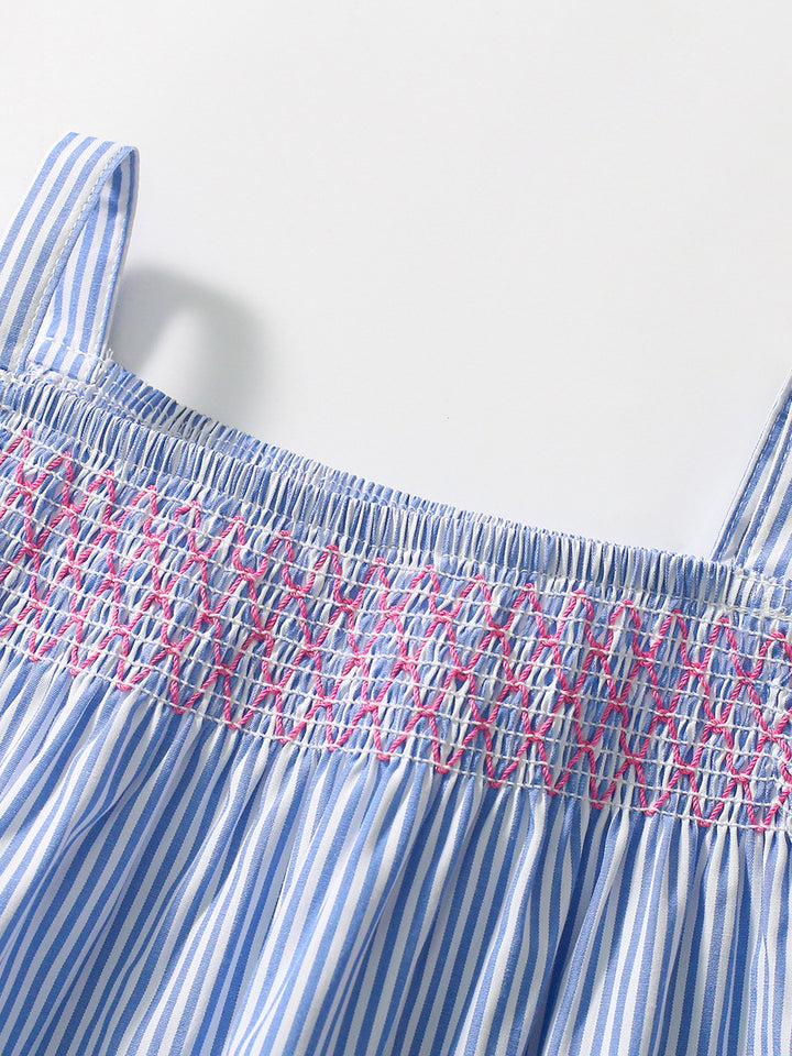 Girls Blue & Pink Printed Shoulder Straps Top with Shorts