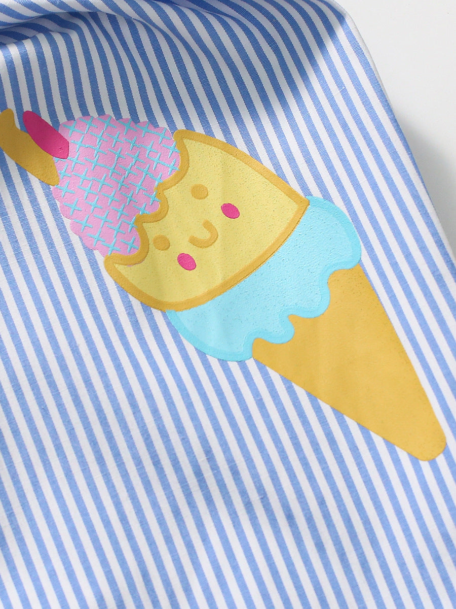 Girls Blue & Pink Printed Shoulder Straps Top with Shorts