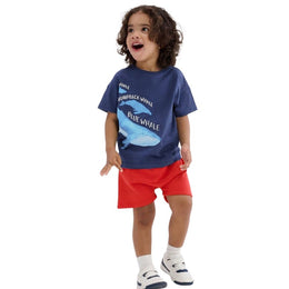 Blue Boys Printed Pure Cotton T-shirt with Shorts