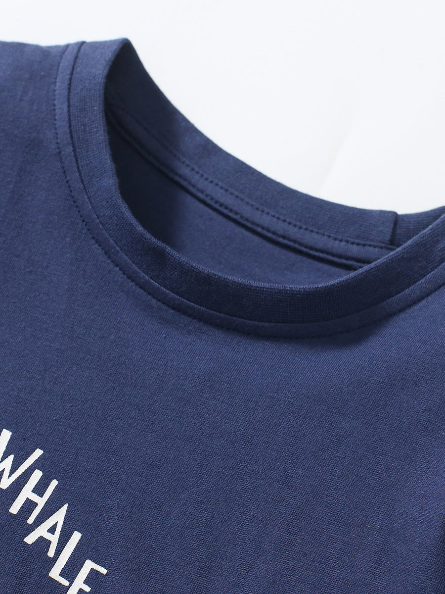 Blue Boys Printed Pure Cotton T-shirt with Shorts