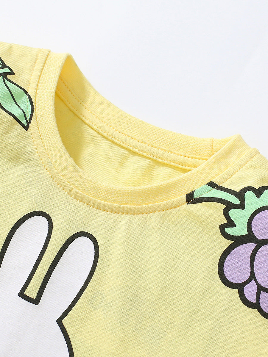Girls Yellow Graphic Printed Pure Cotton T-shirt with Shorts