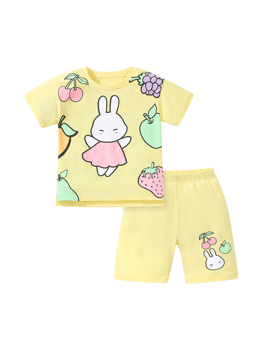 Girls Yellow Graphic Printed Pure Cotton T-shirt with Shorts