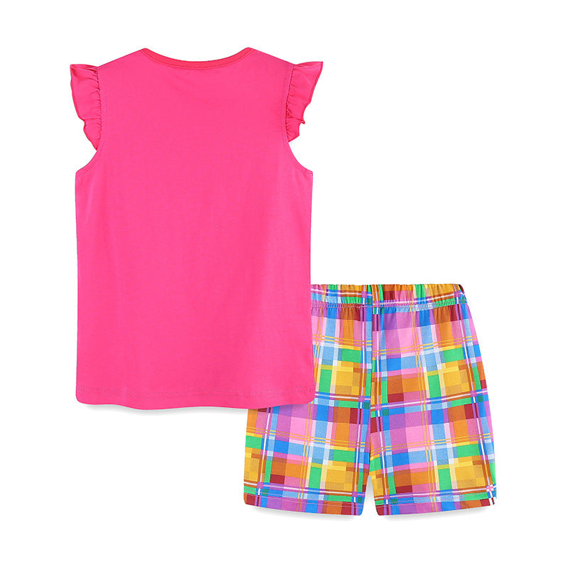 Girls Fuschia Graphic Printed Top with Shorts