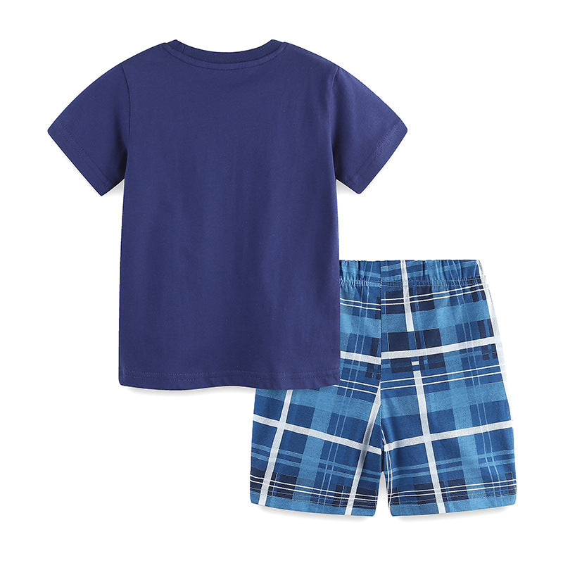 Boys Blue Graphic Printed Pure Cotton Top with Shorts