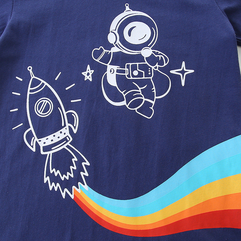 Boys Blue Graphic Printed Pure Cotton Top with Shorts