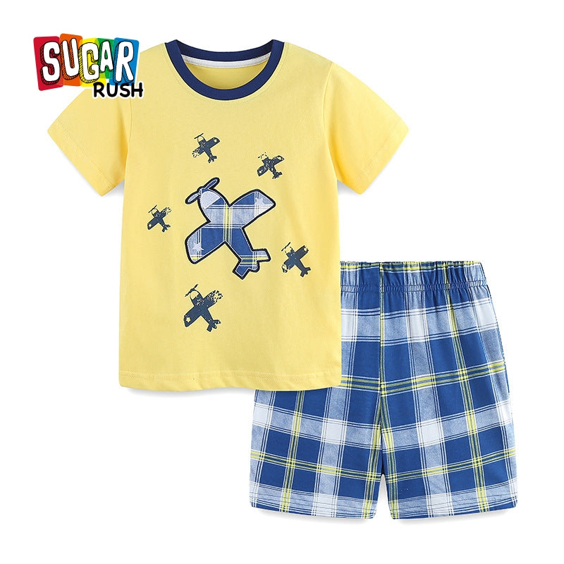 Boys Yellow & Blue Printed Pure Cotton T-shirt with Shorts