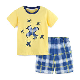 Boys Yellow & Blue Printed Pure Cotton T-shirt with Shorts