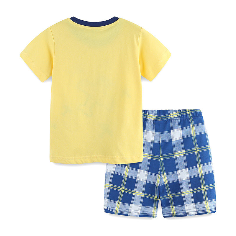 Boys Yellow & Blue Printed Pure Cotton T-shirt with Shorts