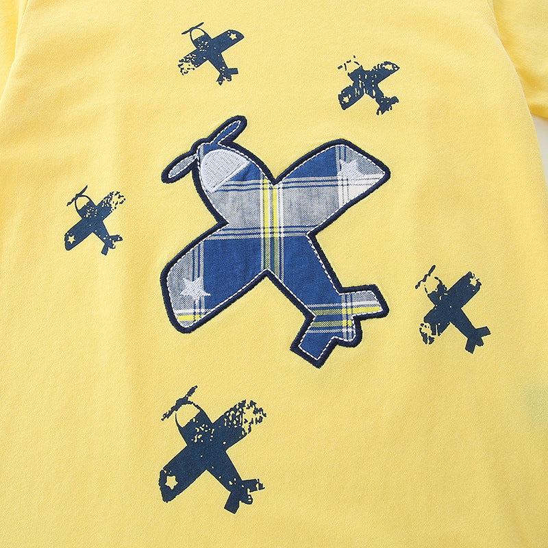 Boys Yellow & Blue Printed Pure Cotton T-shirt with Shorts