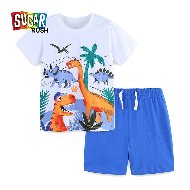 Boys Blue Graphic Printed Pure Cotton Top with Shorts