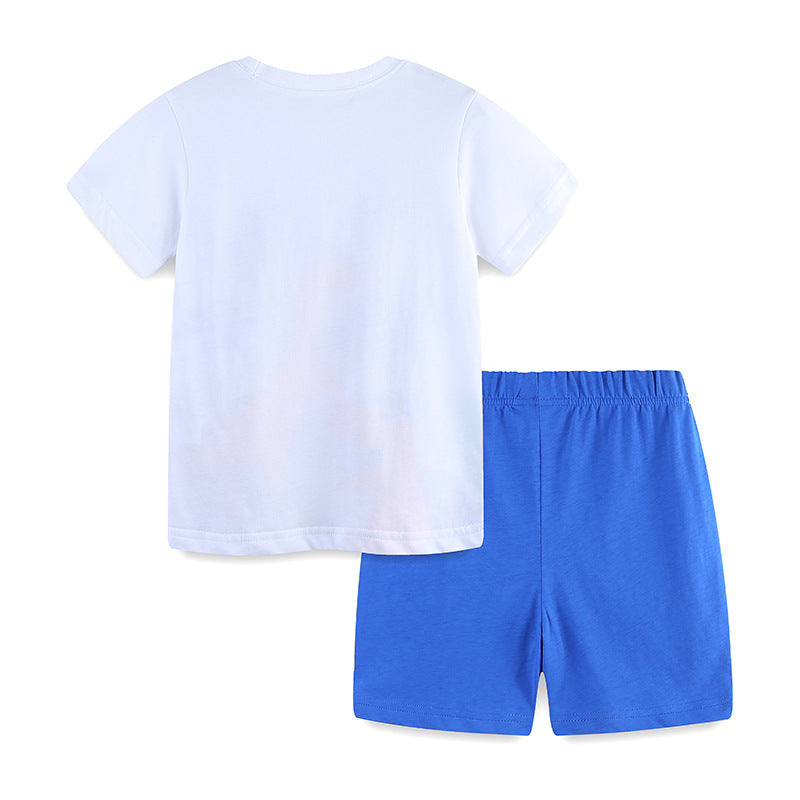 Boys Blue Graphic Printed Pure Cotton Top with Shorts