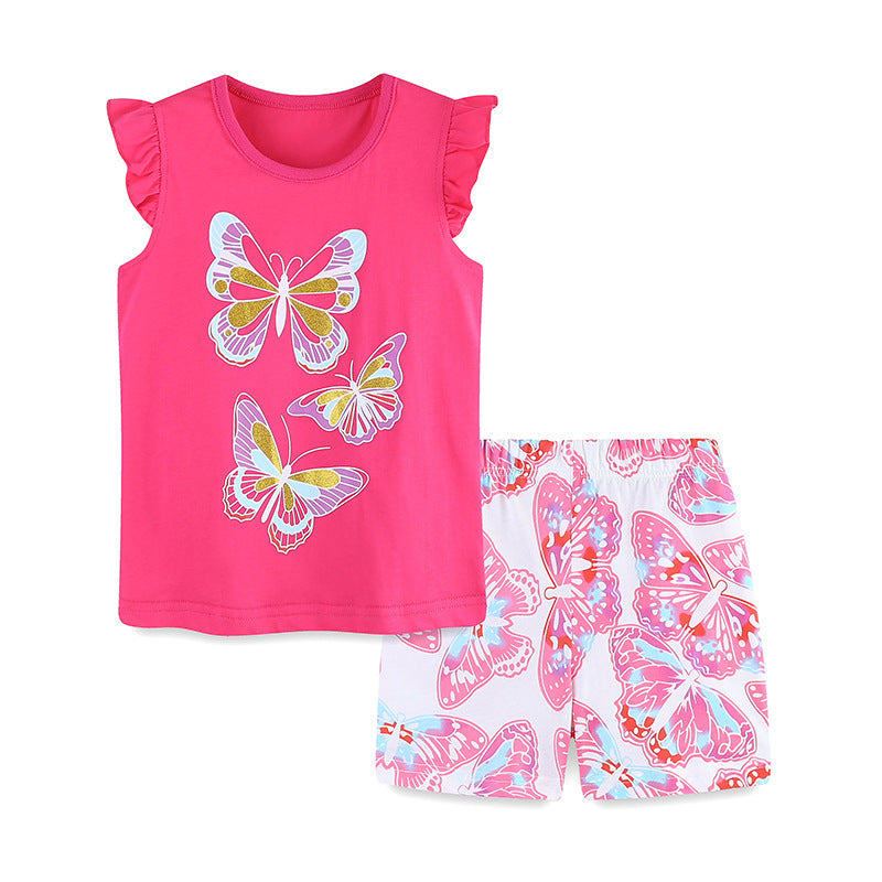 Fuchsia Girls Printed Pure Cotton Top With Shorts