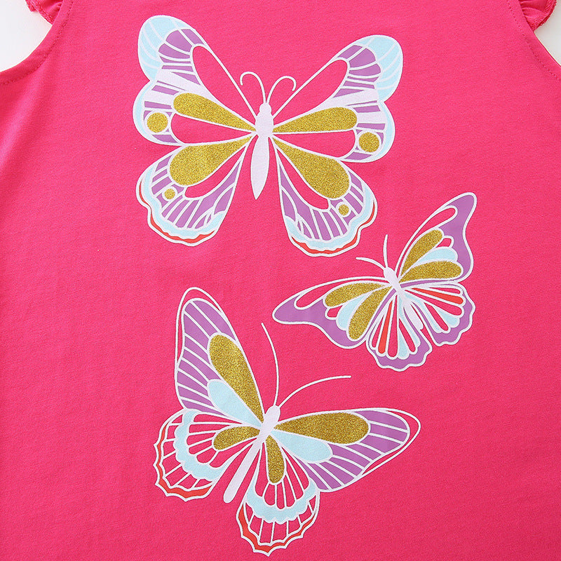 Fuchsia Girls Printed Pure Cotton Top With Shorts
