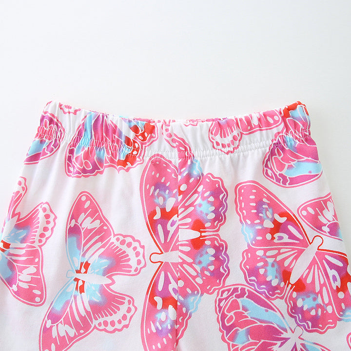 Fuchsia Girls Printed Pure Cotton Top With Shorts