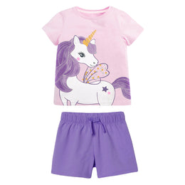 Girls Purple Printed Top With Shorts