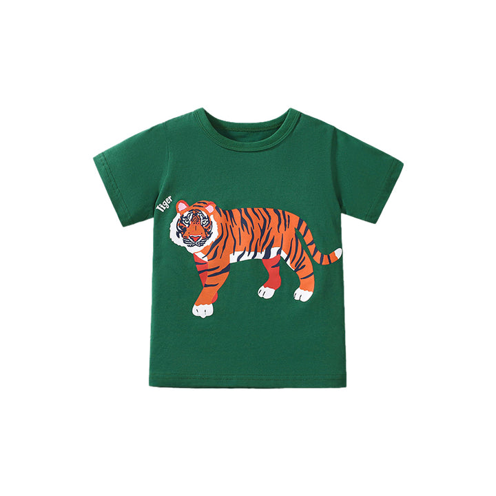 Boys Animal Printed Round Neck Cotton T-shirt
