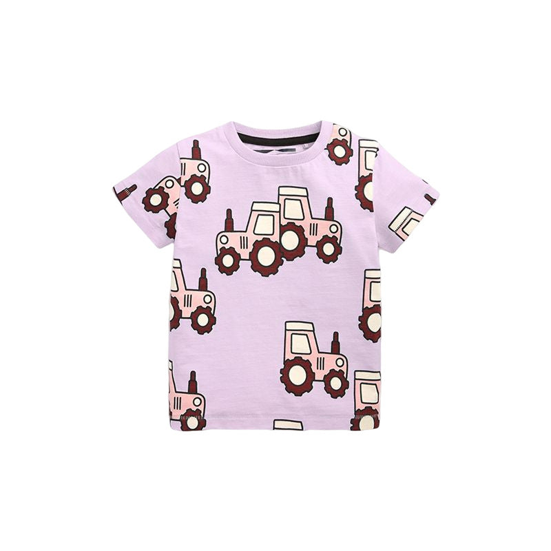 Girls Purple Graphic Printed Round Neck Cotton T-shirt