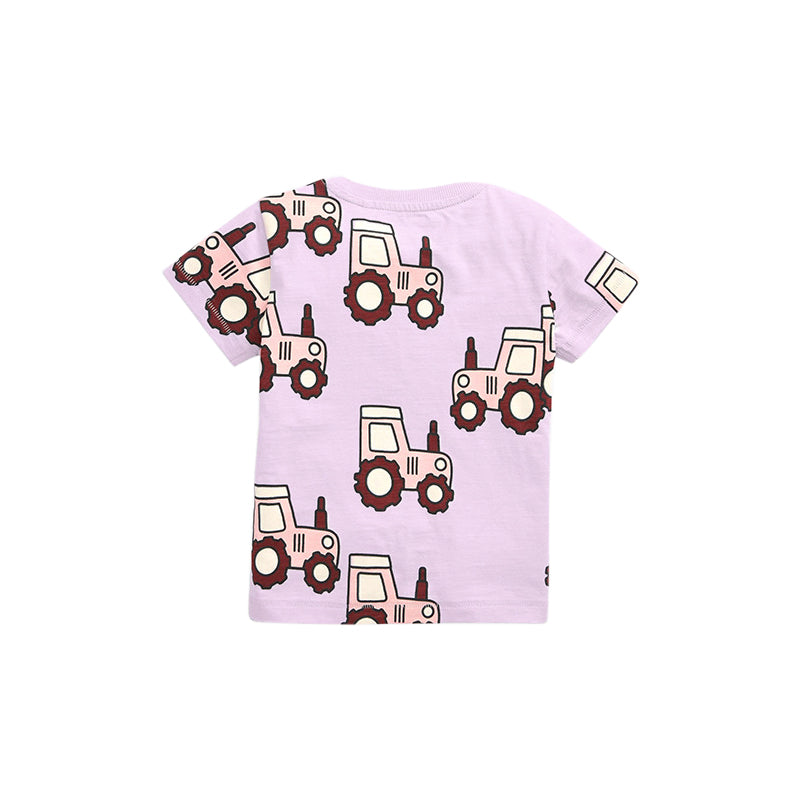 Girls Purple Graphic Printed Round Neck Cotton T-shirt