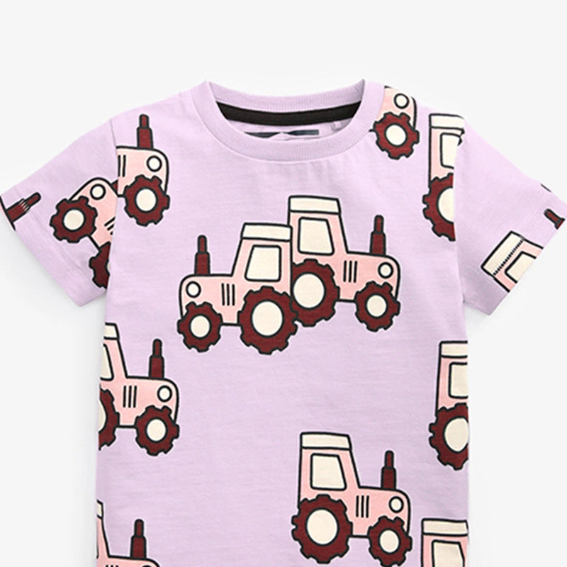 Girls Purple Graphic Printed Round Neck Cotton T-shirt