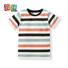 Boys Black & Coral Striped Cotton T-shirt