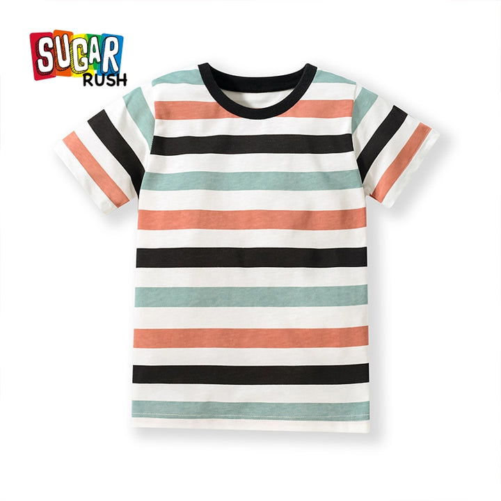 Boys Black & Coral Striped Cotton T-shirt