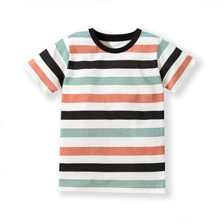 Boys Black & Coral Striped Cotton T-shirt