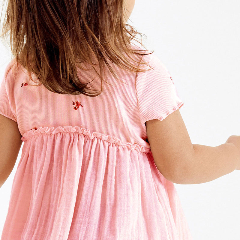 Girls Pink Floral Printed Cotton Top
