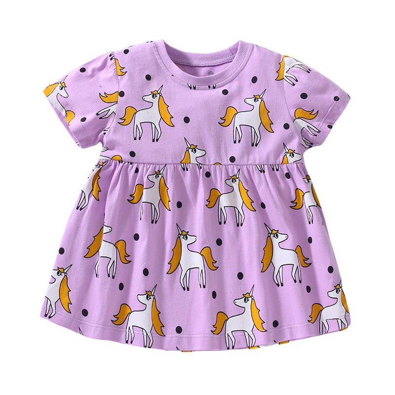 Girls Purple Conversational Printed Cotton A-Line Top