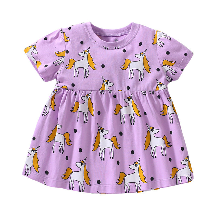 Girls Purple Conversational Printed Cotton A-Line Top