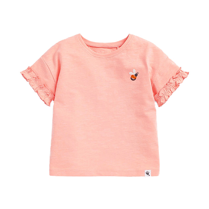 Girls Pink Round Neck Cotton T-shirt
