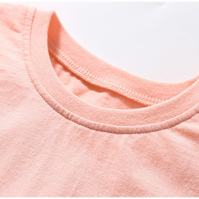 Girls Pink Round Neck Cotton T-shirt