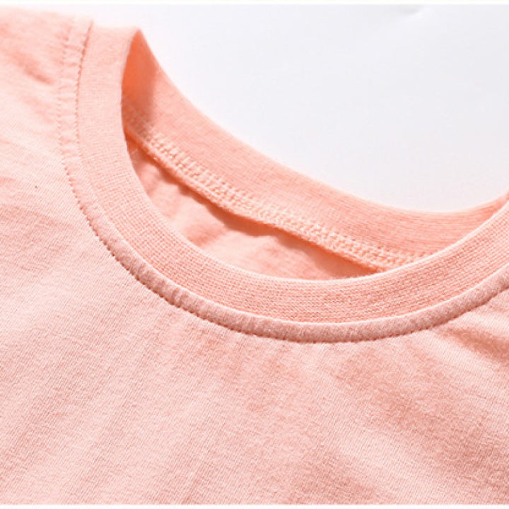 Girls Pink Round Neck Cotton T-shirt