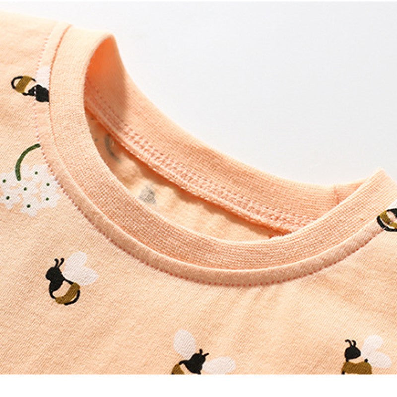 Girls Orange Conversational Printed Cotton T-shirt